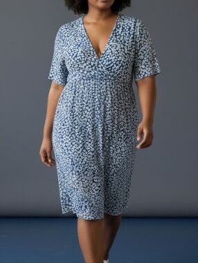 AMZPLUS WOMENS Elegant Blue Floral Midi Dress